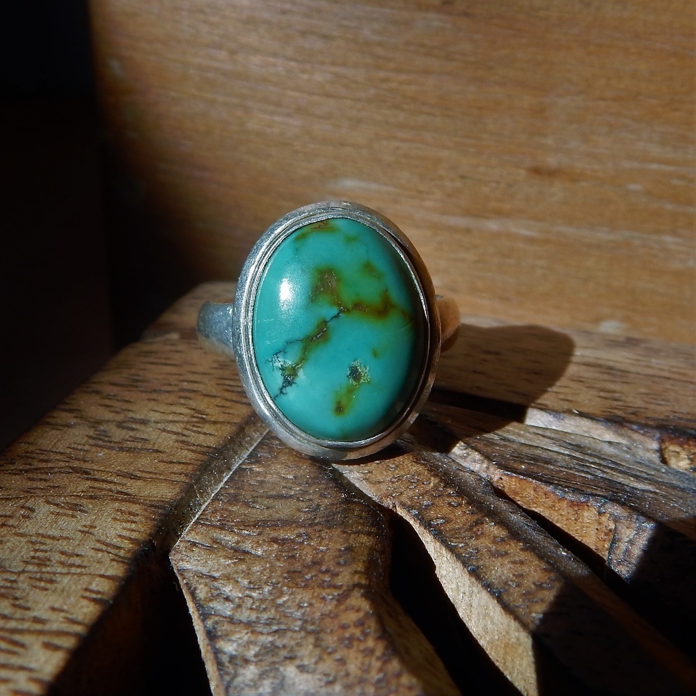 Vintage Taxco Mexico Sterling Turquoise Ring 6.5 - Picture 5 of 8